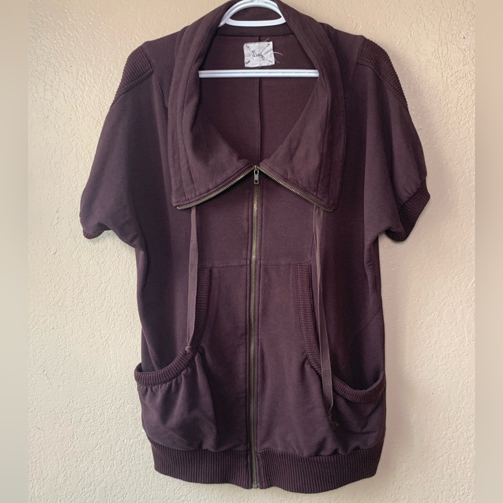 LINQ. Brown Drape Collar Zip Up Lagenlook Artsy Sweater Size M